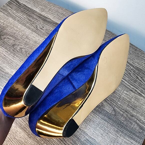Deesigns by Dee Ocleppo Blue Pony Hair Pointed Toe Wedge Heels Size 8.5 Classy - Picture 7 of 7